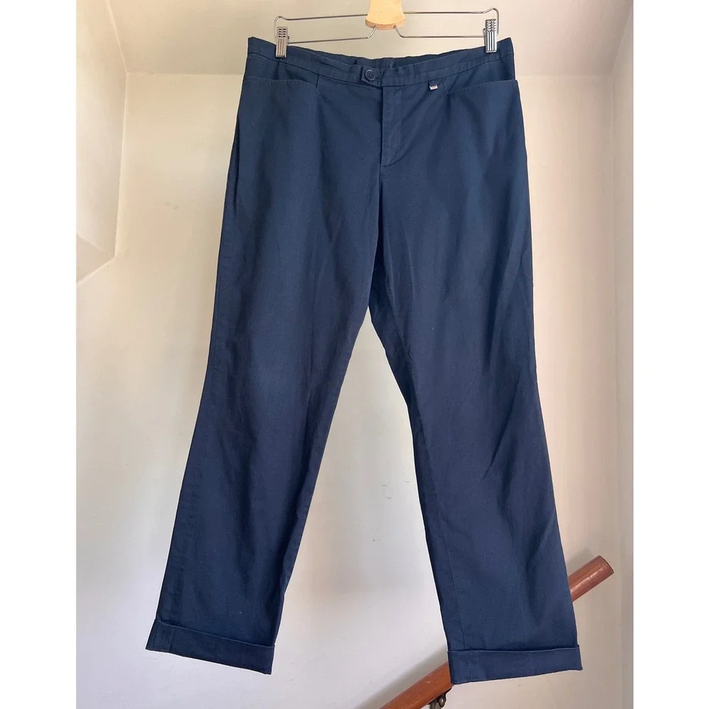 Bogner Trousers Size 10 Long Womens Navy Blue Straight Leg Stretch Cotton Pants